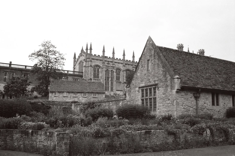 a black and white po of a large building