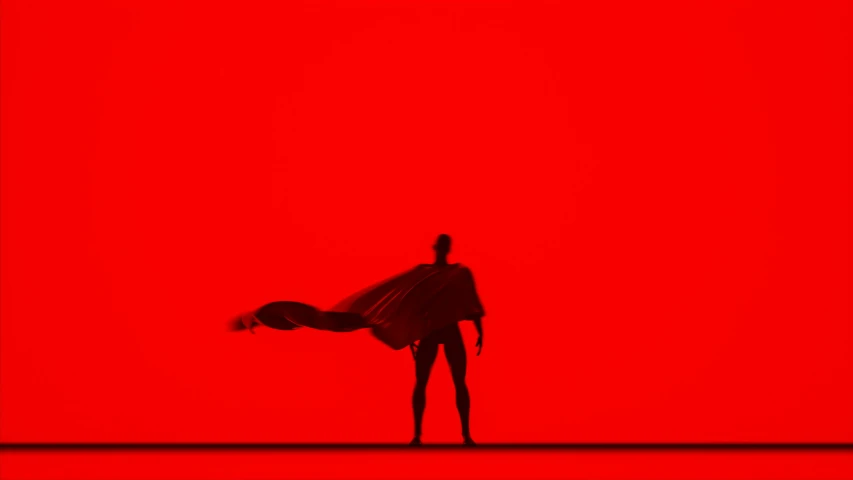 the shadow of a person in a red and black background