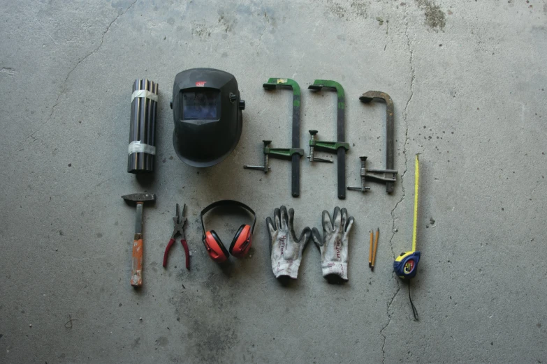 various tools and materials laid out in a pattern