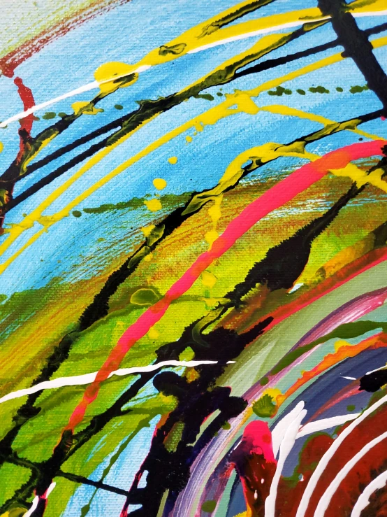 abstract painting of lines and shapes with many colors