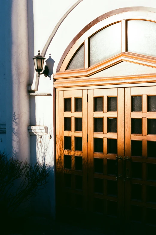 a close up view of a brown door