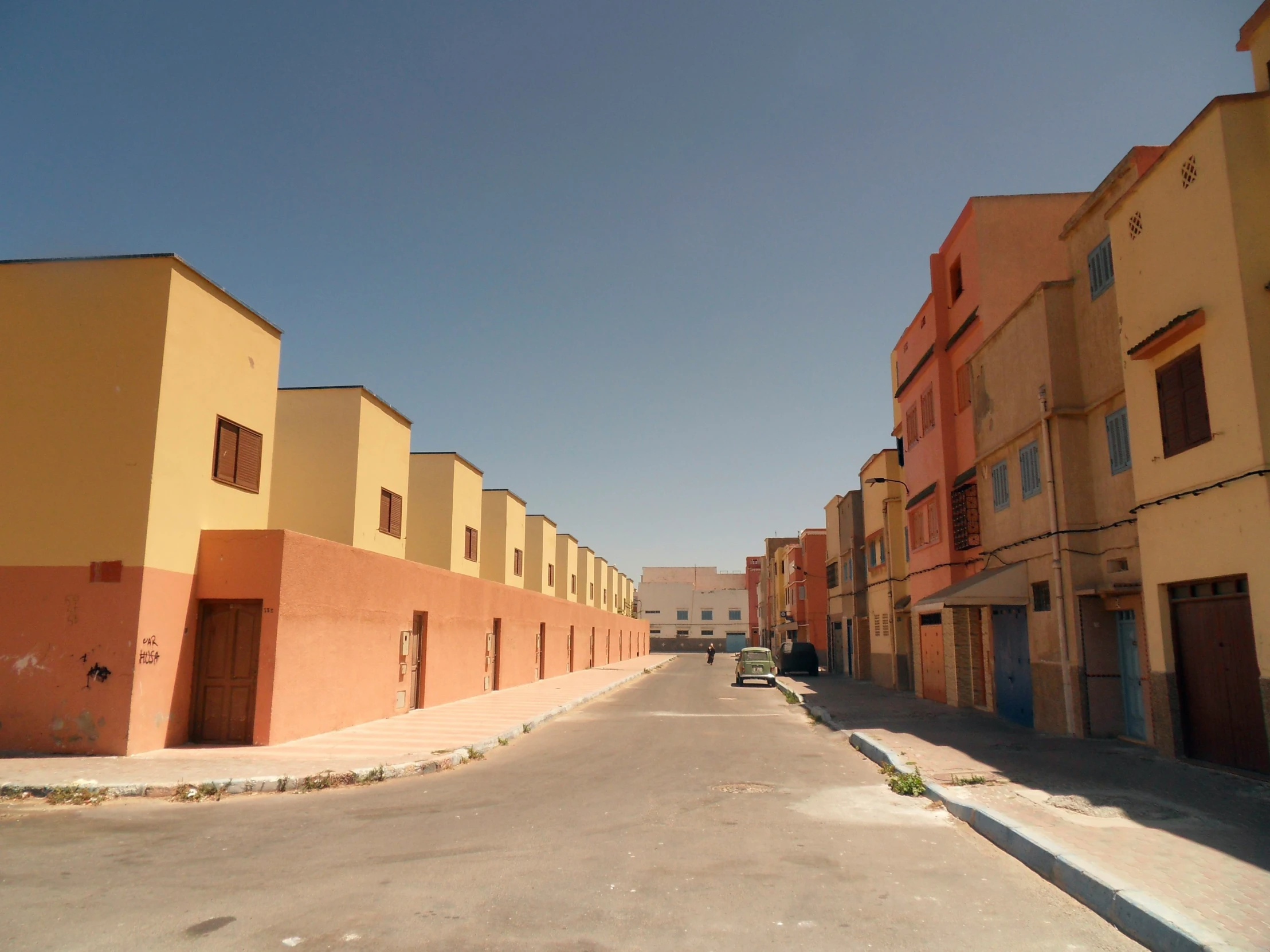 a street with many apartment buildings in it