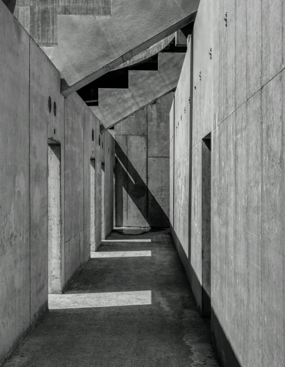 this black and white po is of an empty passageway