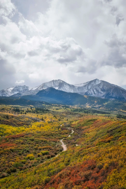 a landscape of mountains, hills and a river