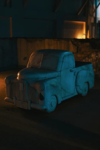 the old truck is glowing in the dark