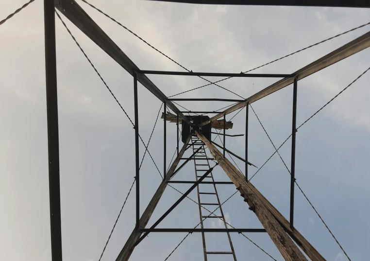 the view from below of power lines in the sky