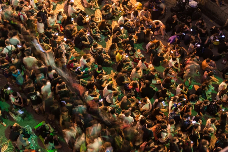 an aerial view of a crowd of people