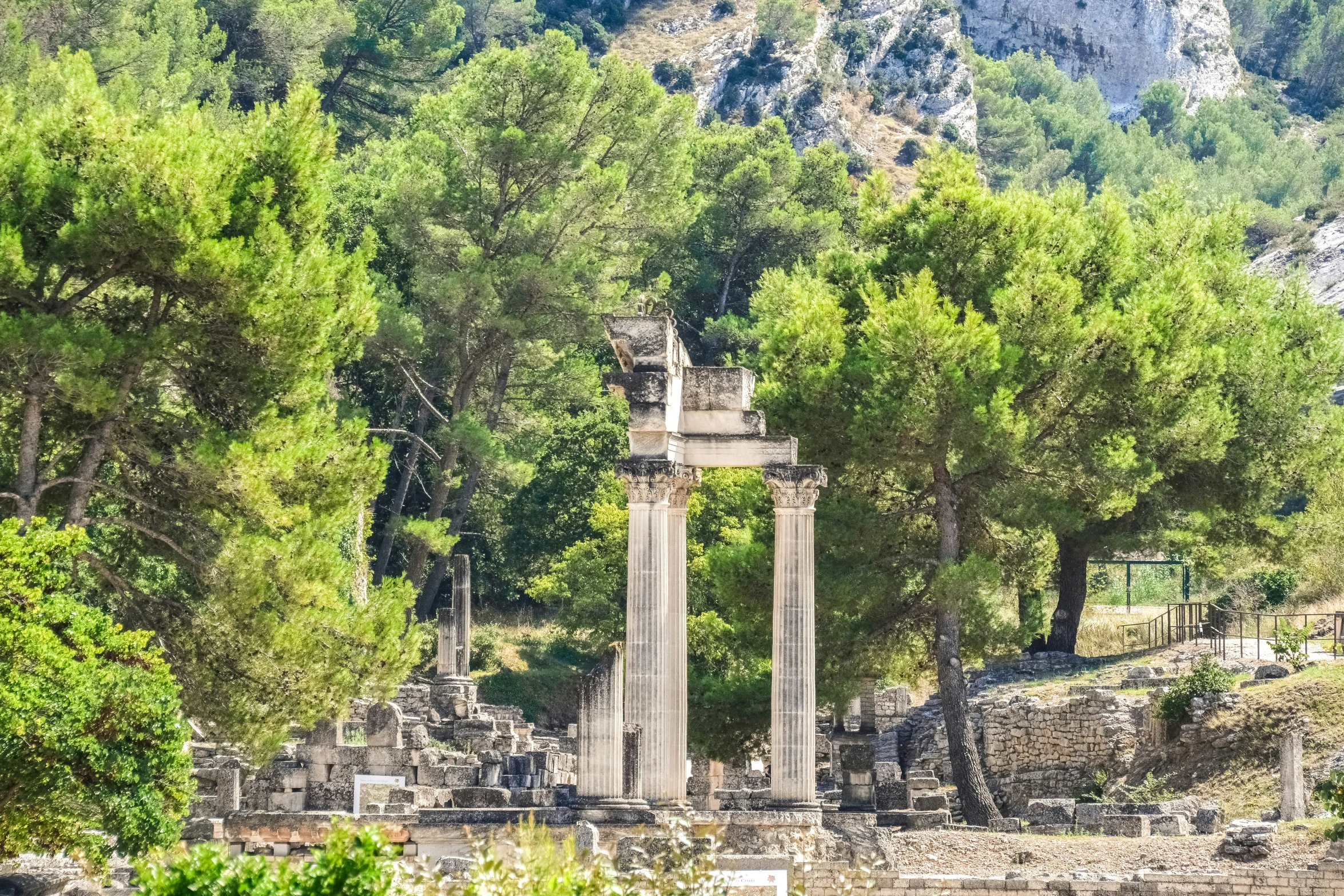 a picture of the ruins of a city with trees