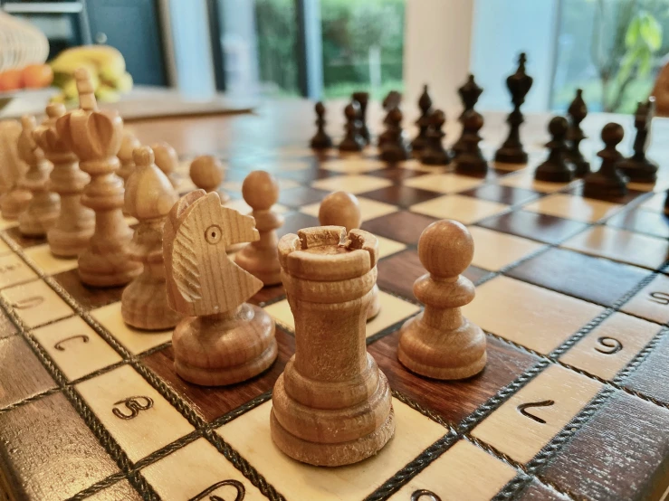 an chess set and board is shown in this picture