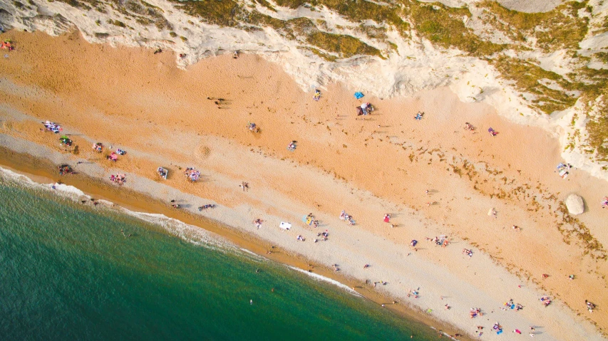 a beach on a sunny day from the air