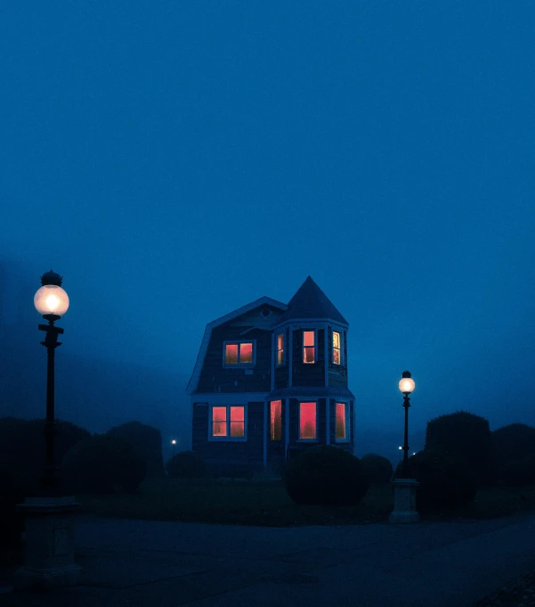 a house that is lit up at night