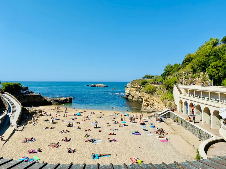 a beach with people on a clear day