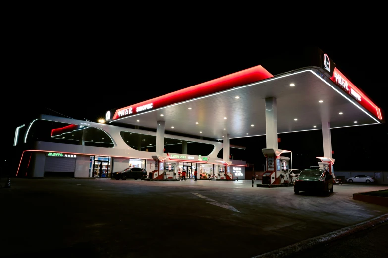 a gas station is empty at night time