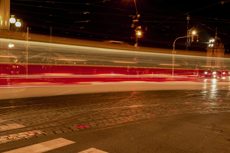 a view of a street with no lights at night