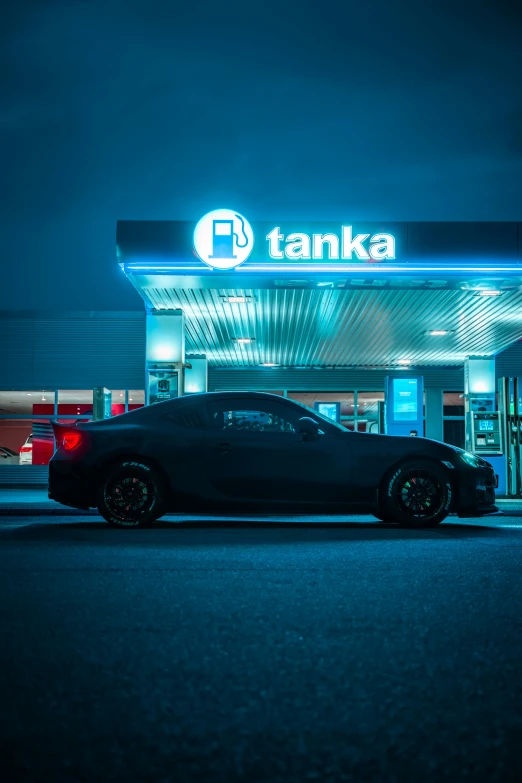 a car is parked in front of a bank