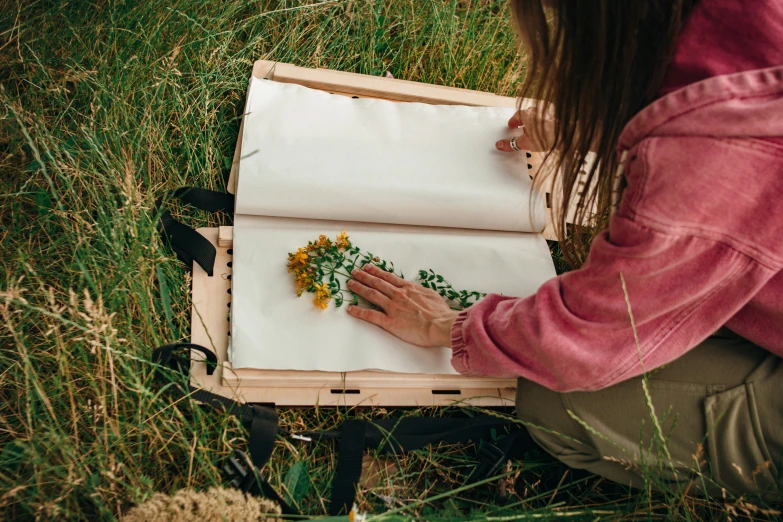 a young woman sitting on the ground  flowers