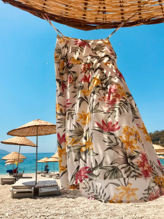 a beach has umbrellas and chairs on the sand