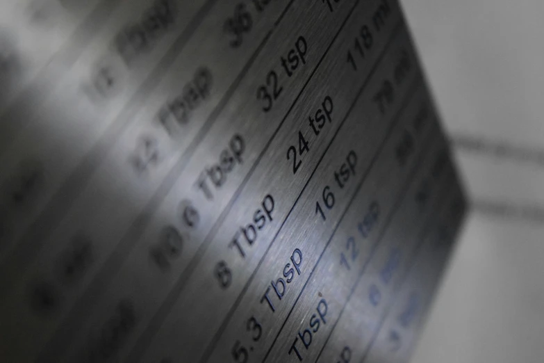the back of the metal sheet with numbers printed on it