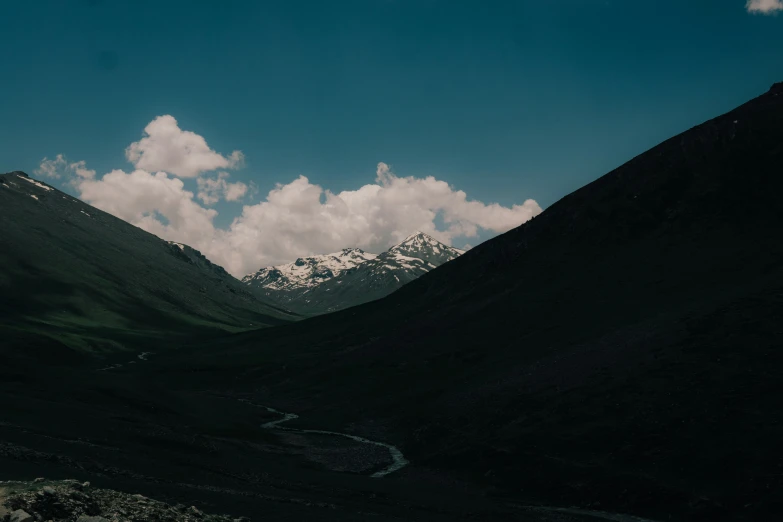 a river cuts through the middle of a vast valley