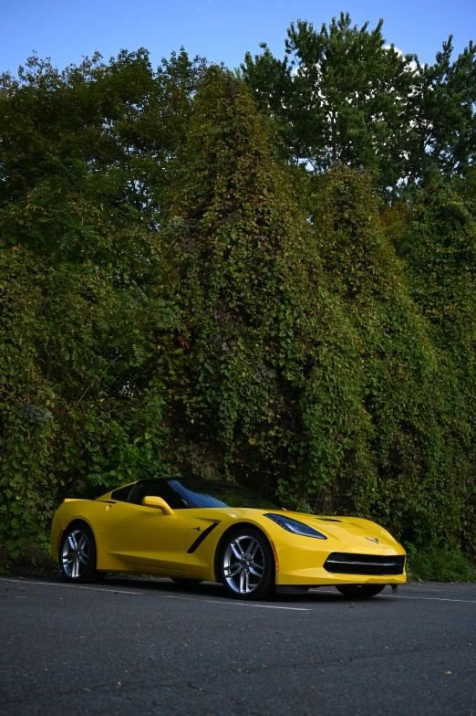 the sports car is parked by the side of the road