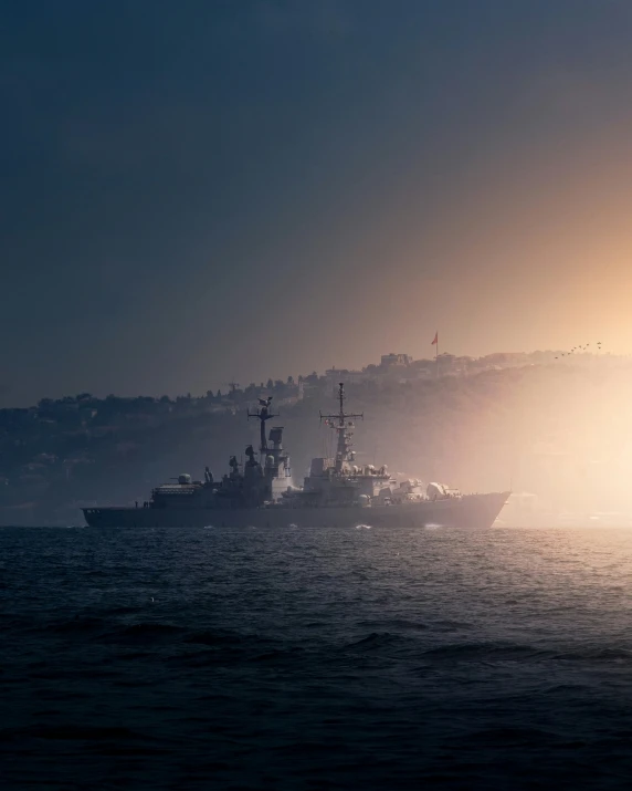 two large ships passing close together on the water