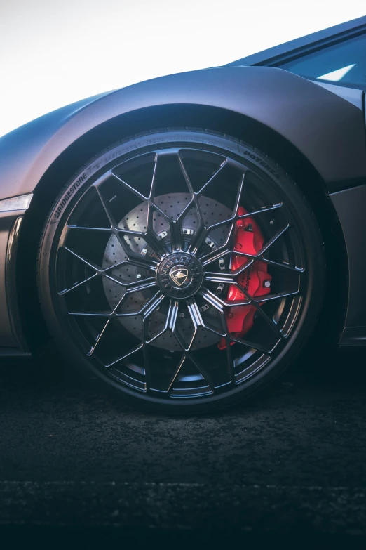 a sports car wheel on the ground