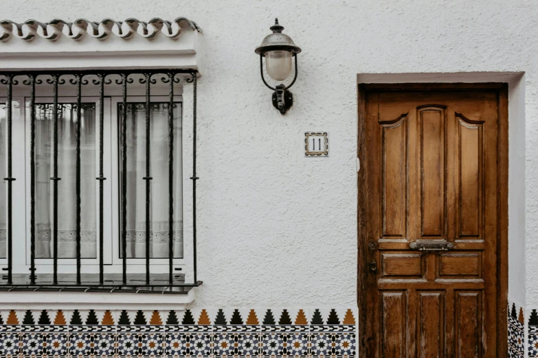 the light is on near the door to the building