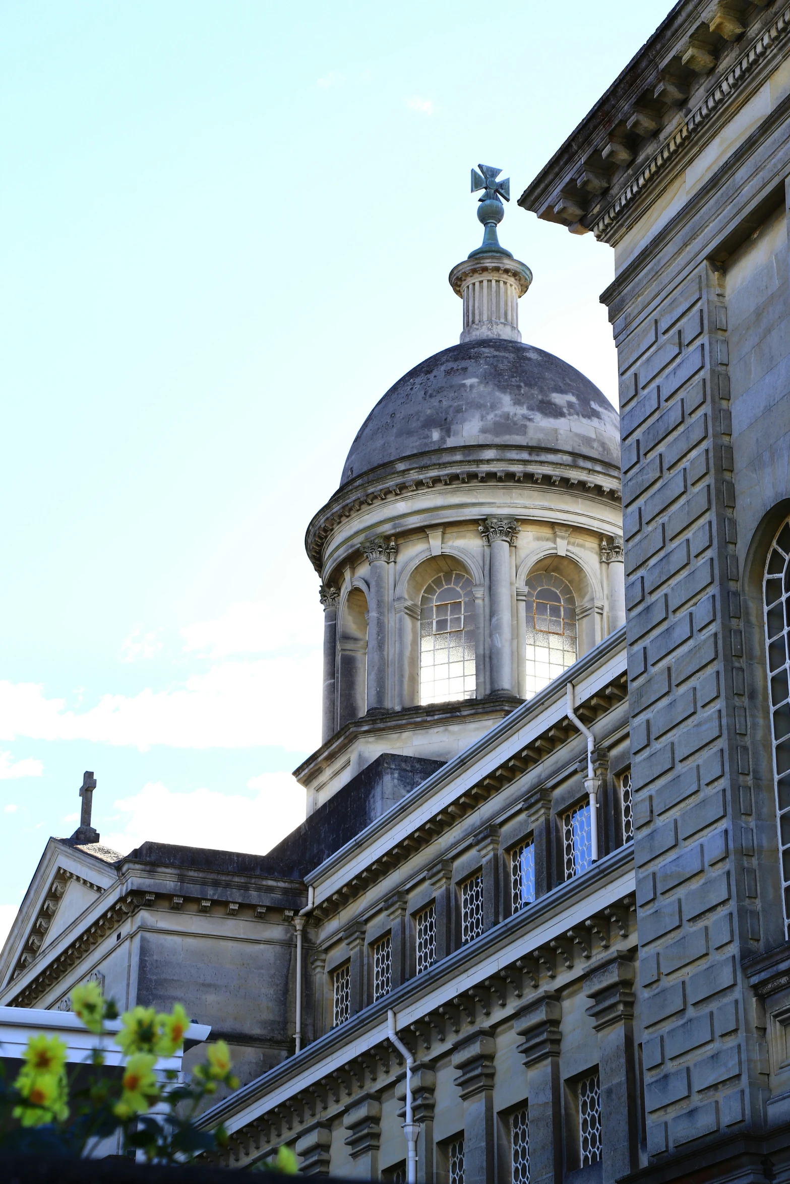 an old building with a clock on top