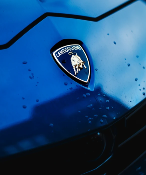 the front grill of a blue ferrari