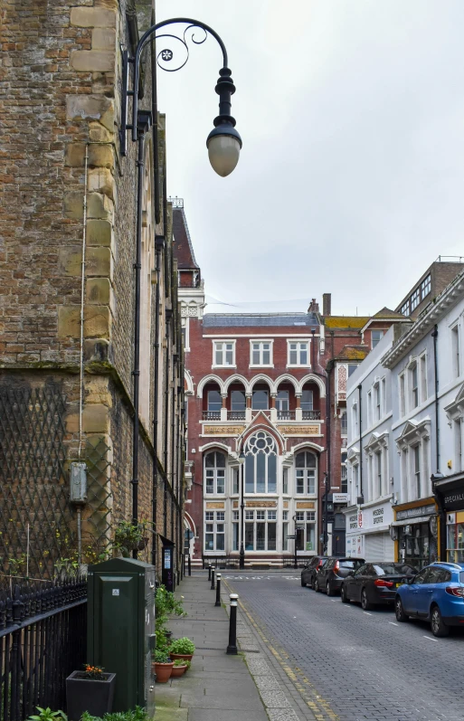 street lamps on either side of the empty street