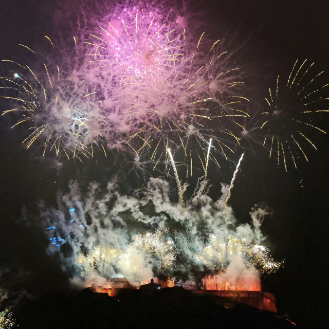 a firework display being viewed from a hill