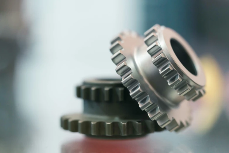 a closeup view of two gears on a machine