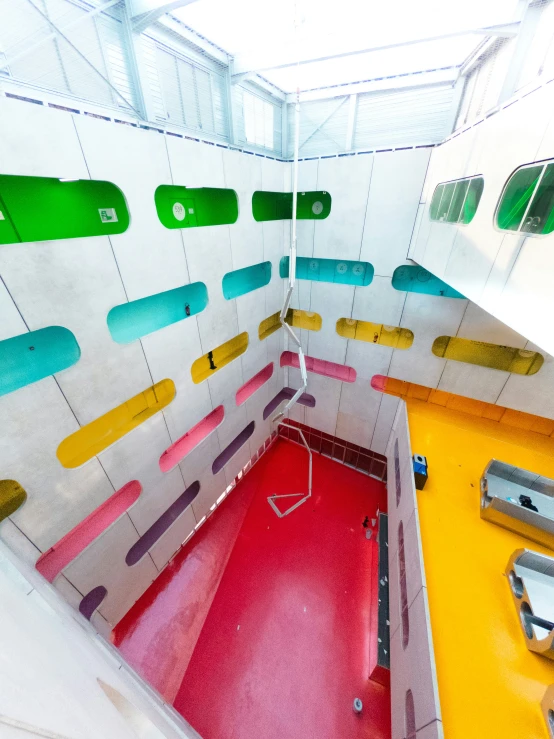 the inside of an indoor elevator with a ramp leading up