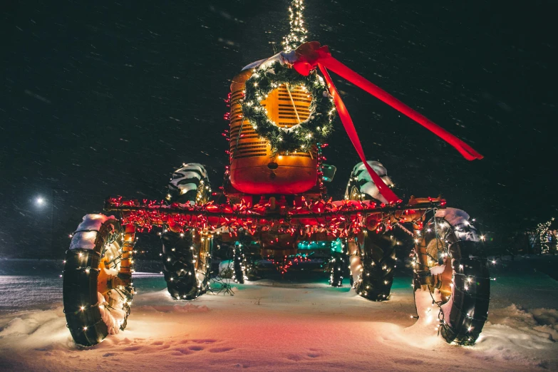 a float with many lights and decorations on top