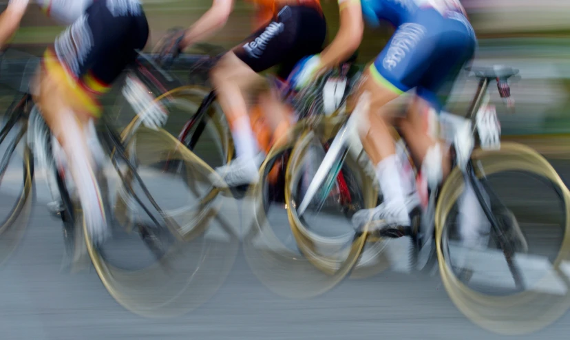 the front view of the bike race is blurry