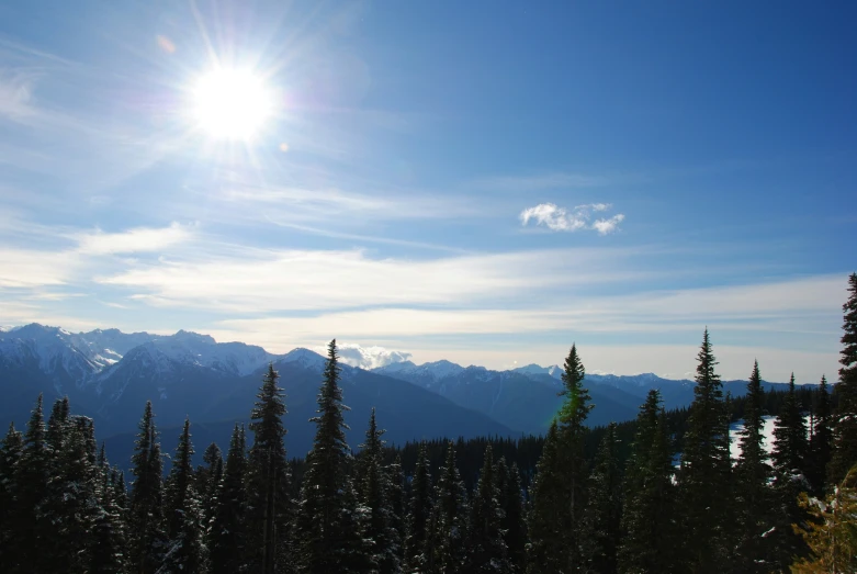 a sunny day with mountains in the background