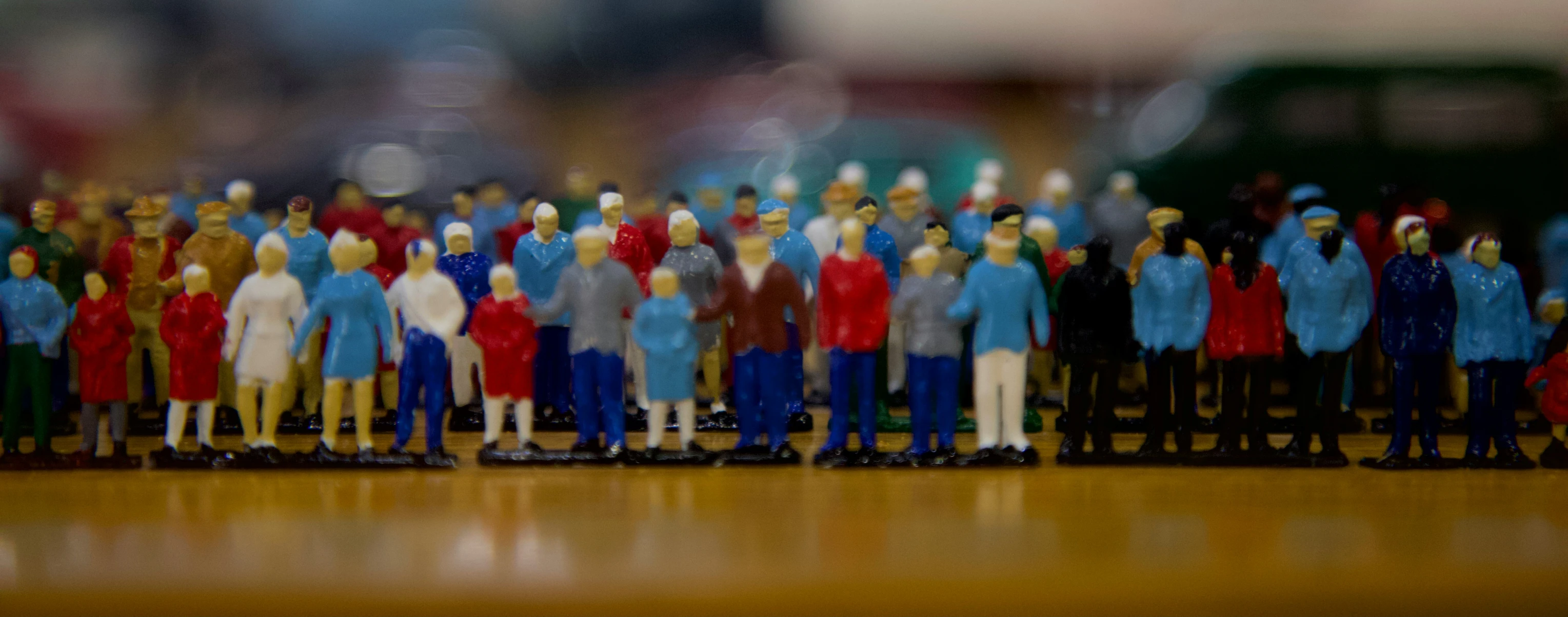 a close up of a toy crowd of people