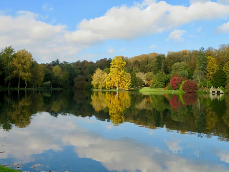 a lake that has some trees around it