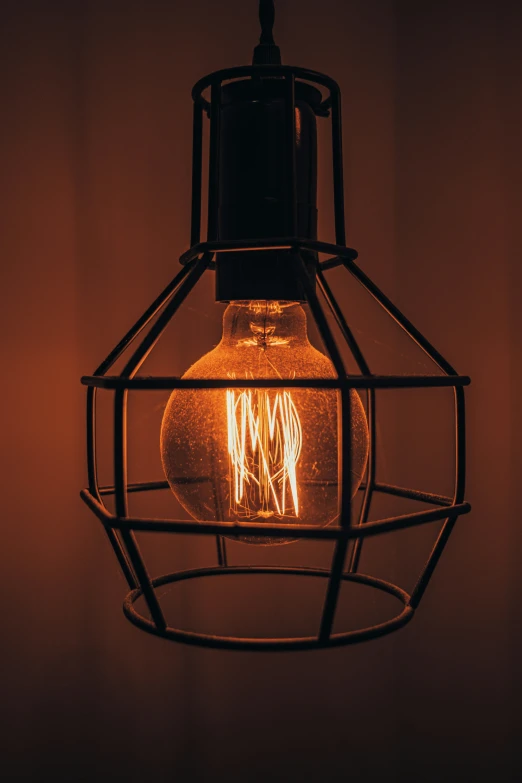 a light bulb attached to a wire cage