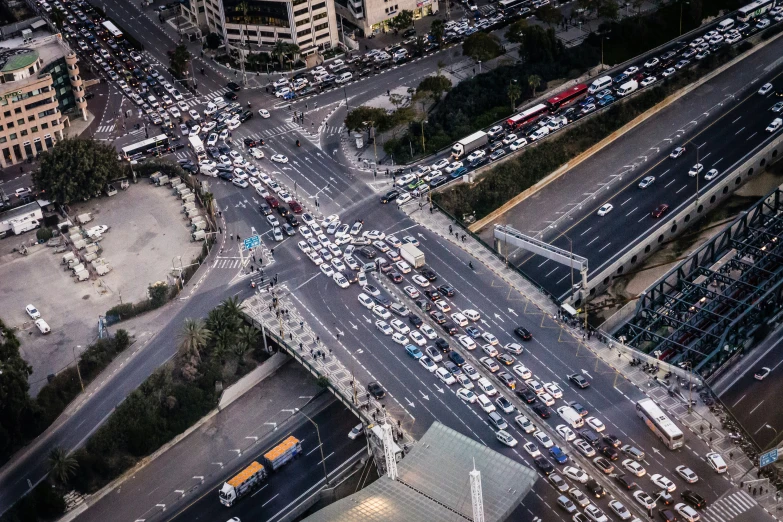 the view from above looking down at traffic