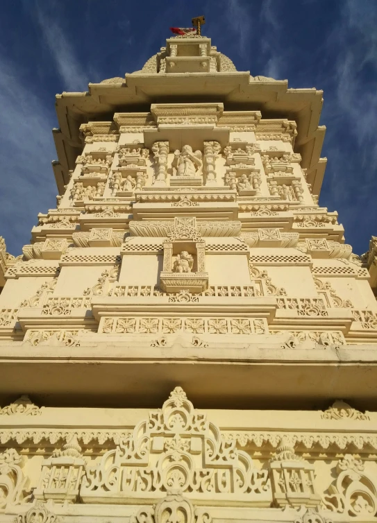 looking up at the architecture of a hindu temple