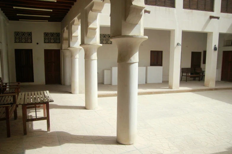 columns are placed inside the building's entrance