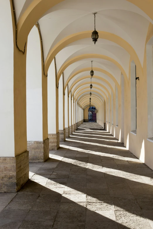 many columns are lined up along this long corridor