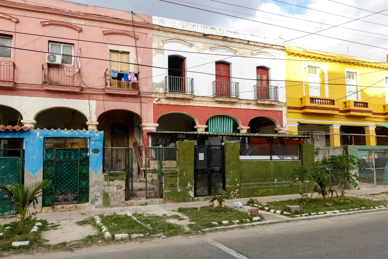 the colorful buildings of a large city street