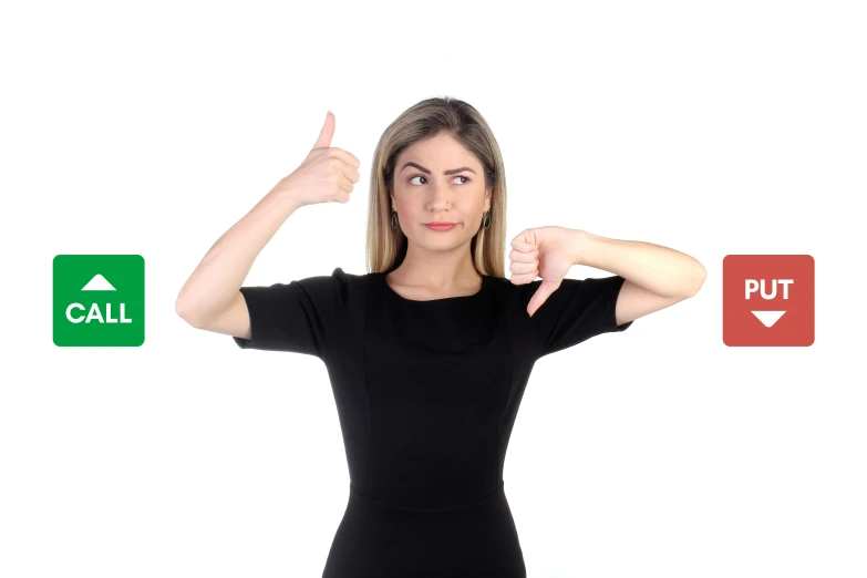 a woman is pointing to the left with different ons