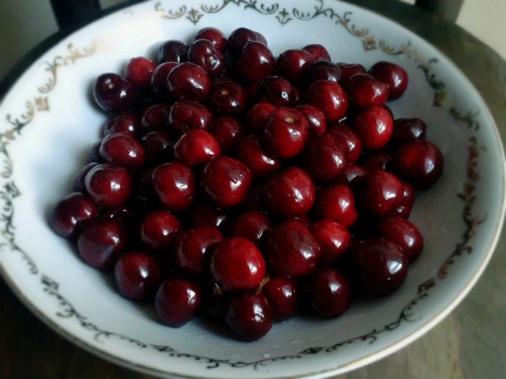 there is a plate that has some cherries in it