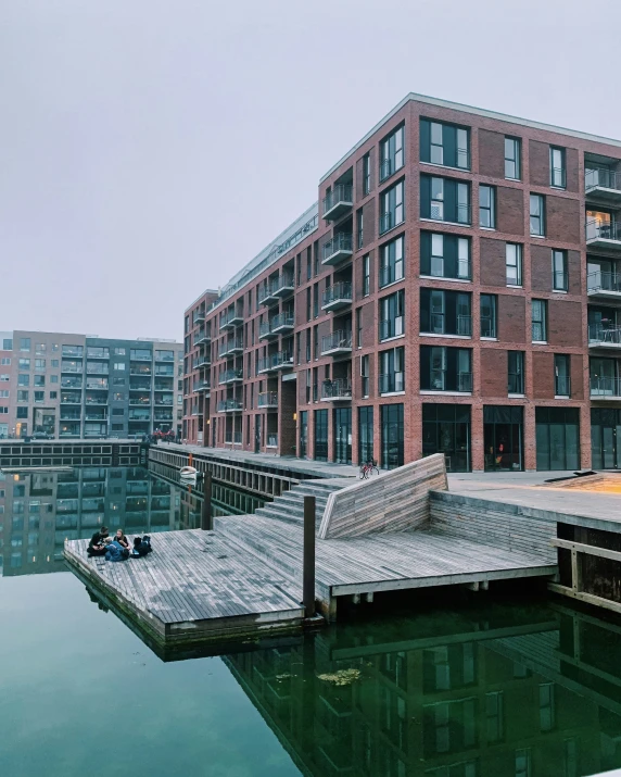 some buildings along a body of water