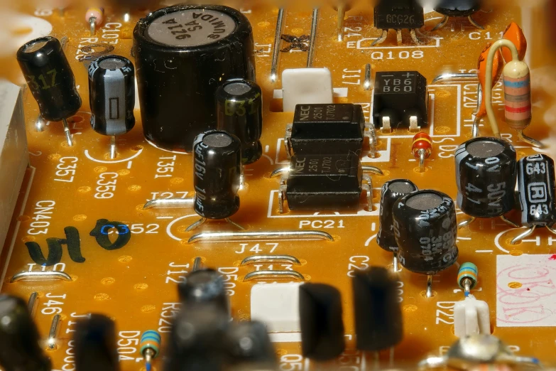 a close up of electronic components on a table