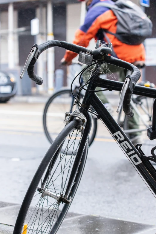 a bike that is standing up on the street