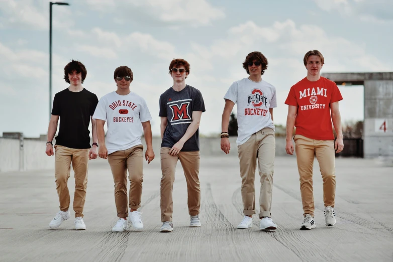 seven teenage boys posing for a po on a pier